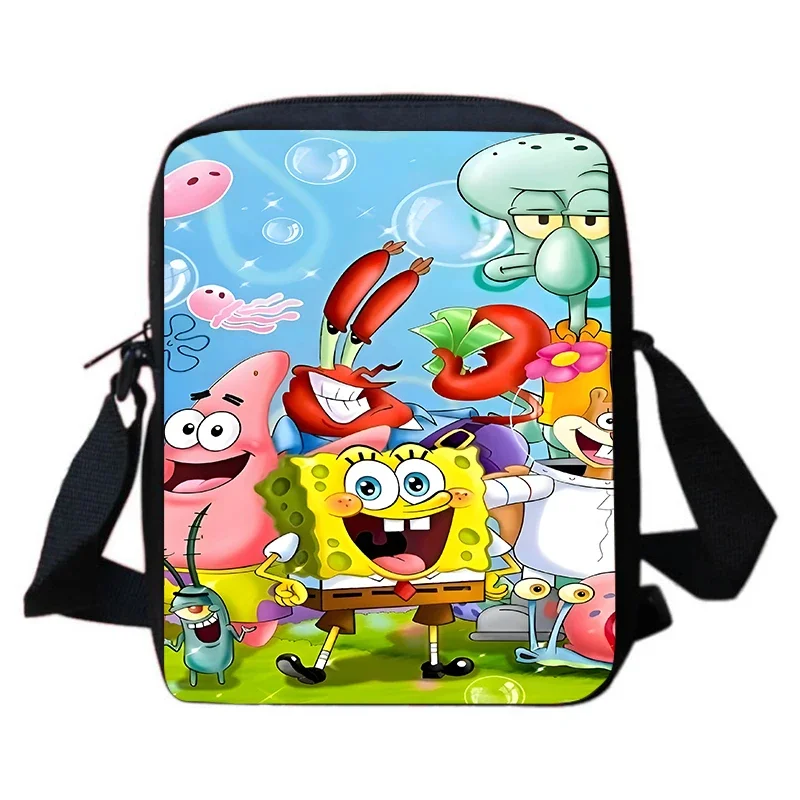 Sponge Boby Cartoon plecak szkolny dla chłopca dziewczynki, torba na ramię z motywem kreskówkowym drukuje Anime szkolne torby typu Crossbody, dziecięca torba listonoszka