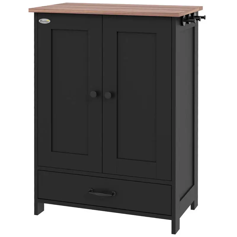 

PawHut Pet Feeding Station, Dog Food Storage Cabinet w/ Raised Dog Bowls, Adjustable Panel, Hooks for Medium Dogs, Black