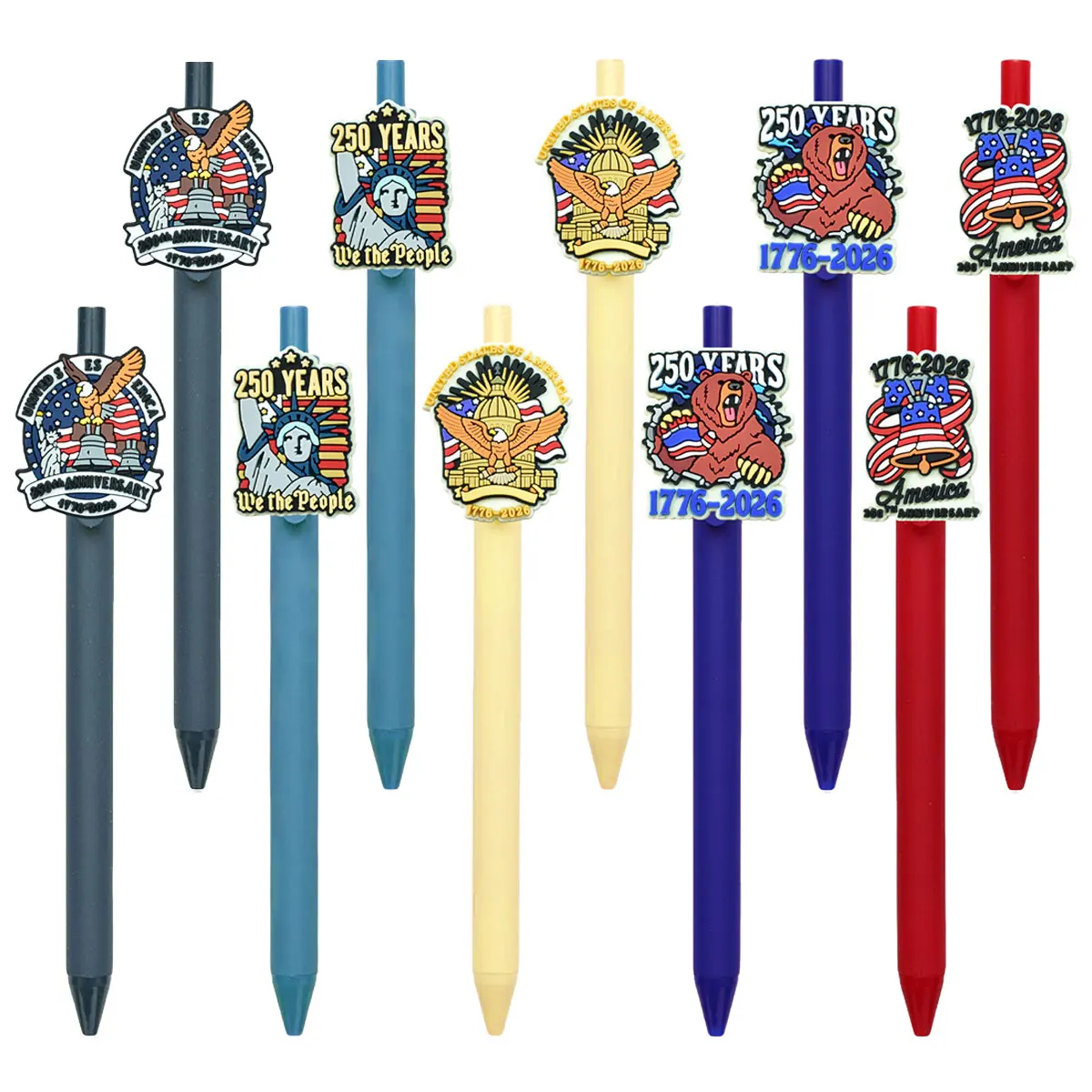 

10/20Pcs USA 250th Anniversary Sticker Ballpoint Pens, Patriotic Retractable Smooth Writing Pens, Cute Decorative Stationery