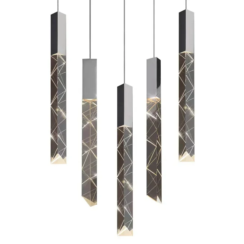 

Modern creative light luxury Nordic long restaurant bar counter living room empty jump floor revolving villa duplex staircase