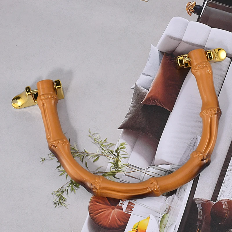 U Shape Imitation Bamboo Handles For Diy Bags Plastic Purse Tote Handle With Gold Buckle Woven Bag Handles For Handbags New