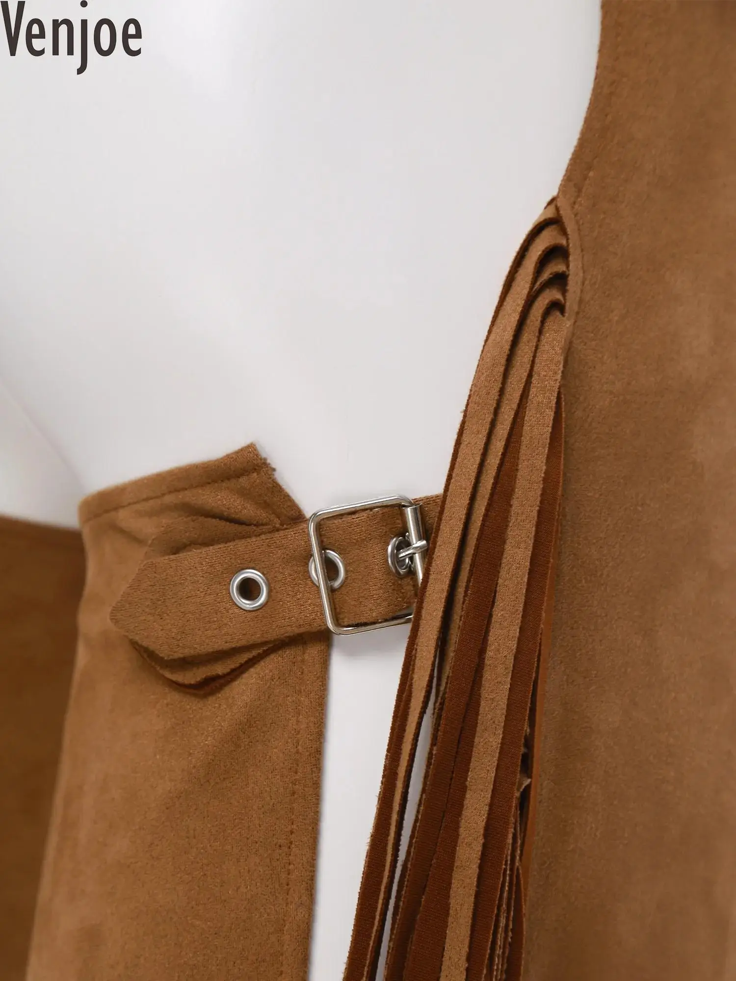 Disfraces de vaquero para hombre, Chaps Vintage, hebillas ajustables, entrepierna abierta, pantalones de gamuza con flecos divididos para fiesta temática de Halloween, Cosplay