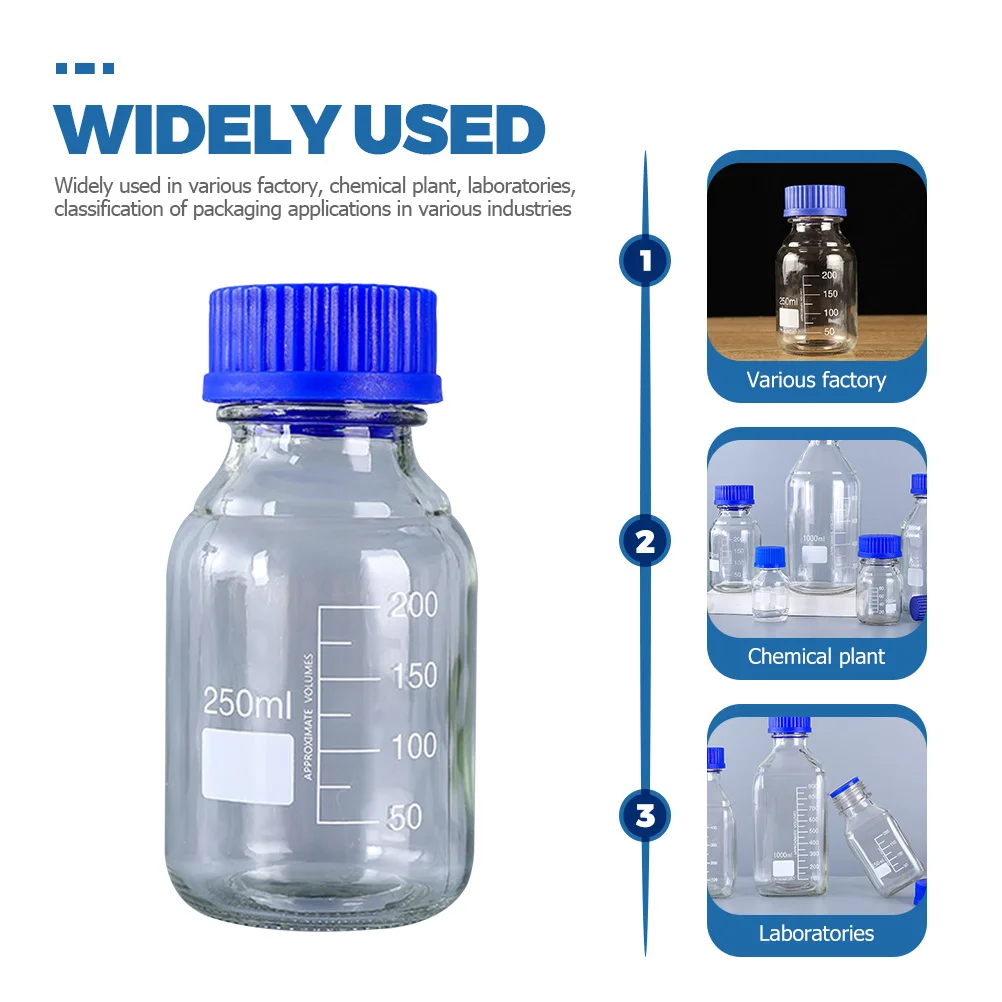 3Pcs Reagent Bottles Glass Chemical Bottle 250Ml Anti-Leak Sealed Laboratory Sample Container Chemical Reagent Bottles
