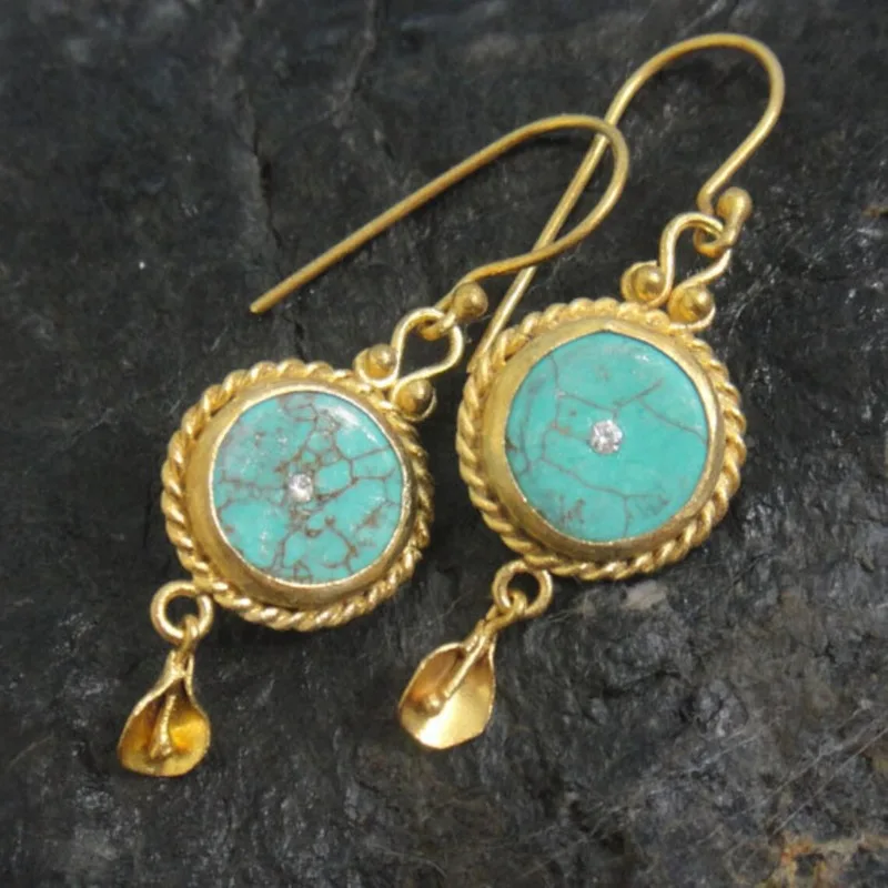BKBK Gold Twisted Round Turquoise Mini Calla Lily Dangle Women Earrings Wedding Earrings Fashion Jewelry for Valentine Christmas 4th of July Brides Boho Vacation Daily Hook Gift for Ladies Teen Girls Women