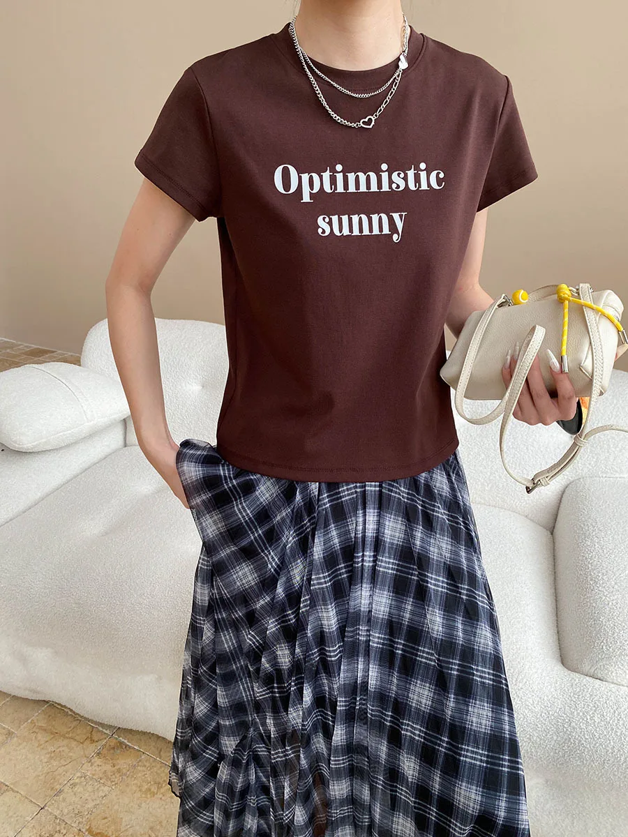 

Women's casual simple and versatile letter printed round neck slimming casual short sleeved T-shirt