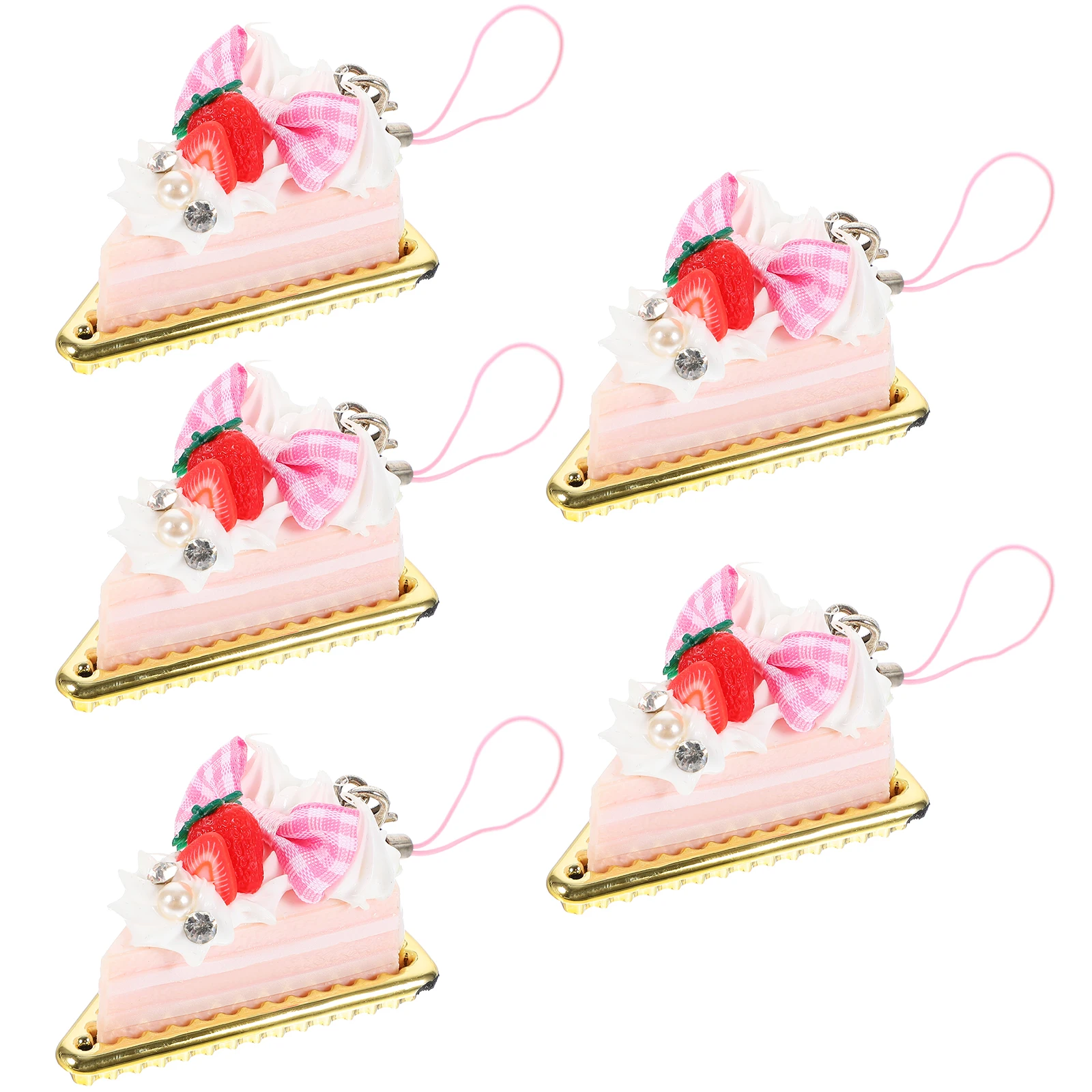 5pcs Strawberry Cake Key Chain PVC Lightweight Durable Funny Child Artificial Ring Bright Small Protect Keys Bag
