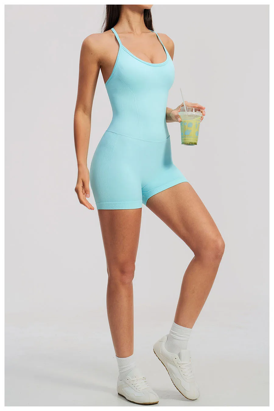 Yoga-Sets Nahtlose Gym-Jumpsuits Damen Einteiliger Sport-Bodysuit Overalls Aktivbekleidung Fitness-Trainingskleidung Kurze Outfits – Detail 17