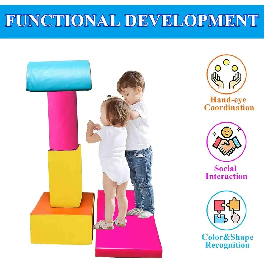 5-Piece Soft Foam Block Set for Kids' Climbing, Crawling, and Sliding - Lightweight Indoor Play Center
