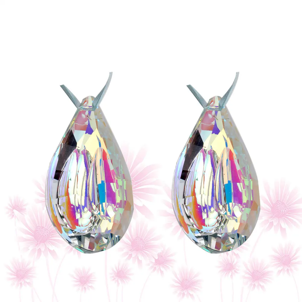 

2 pcs Pendant 38Mm Colorful Water Drop Hanging Ornament For Window Door Wall Party Costume Car Interior Decoration Crystal