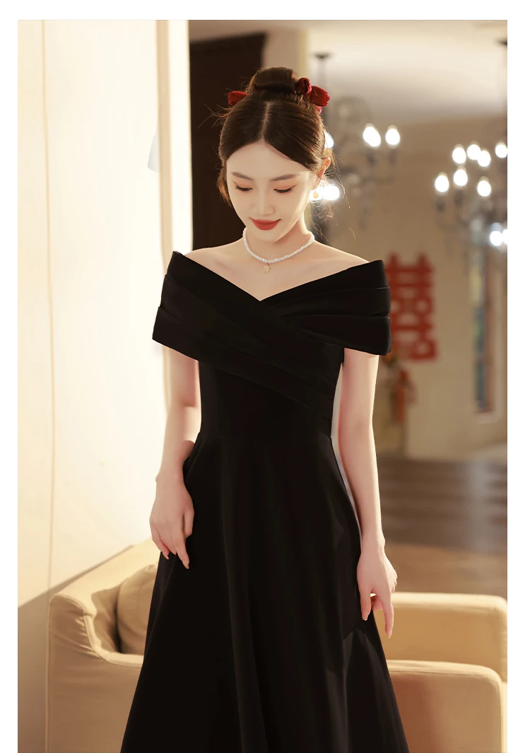 Evening dress 2024 banquet host long black performance dress