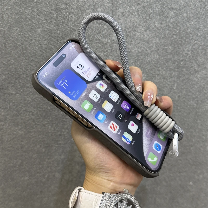 Luxury Matte Leather Slot Card Wallet Case For iPhone 16 Pro Max 15 14 Plus 13 12 With Wrist Strap Lanyard Cord Shockproof Cover image 5