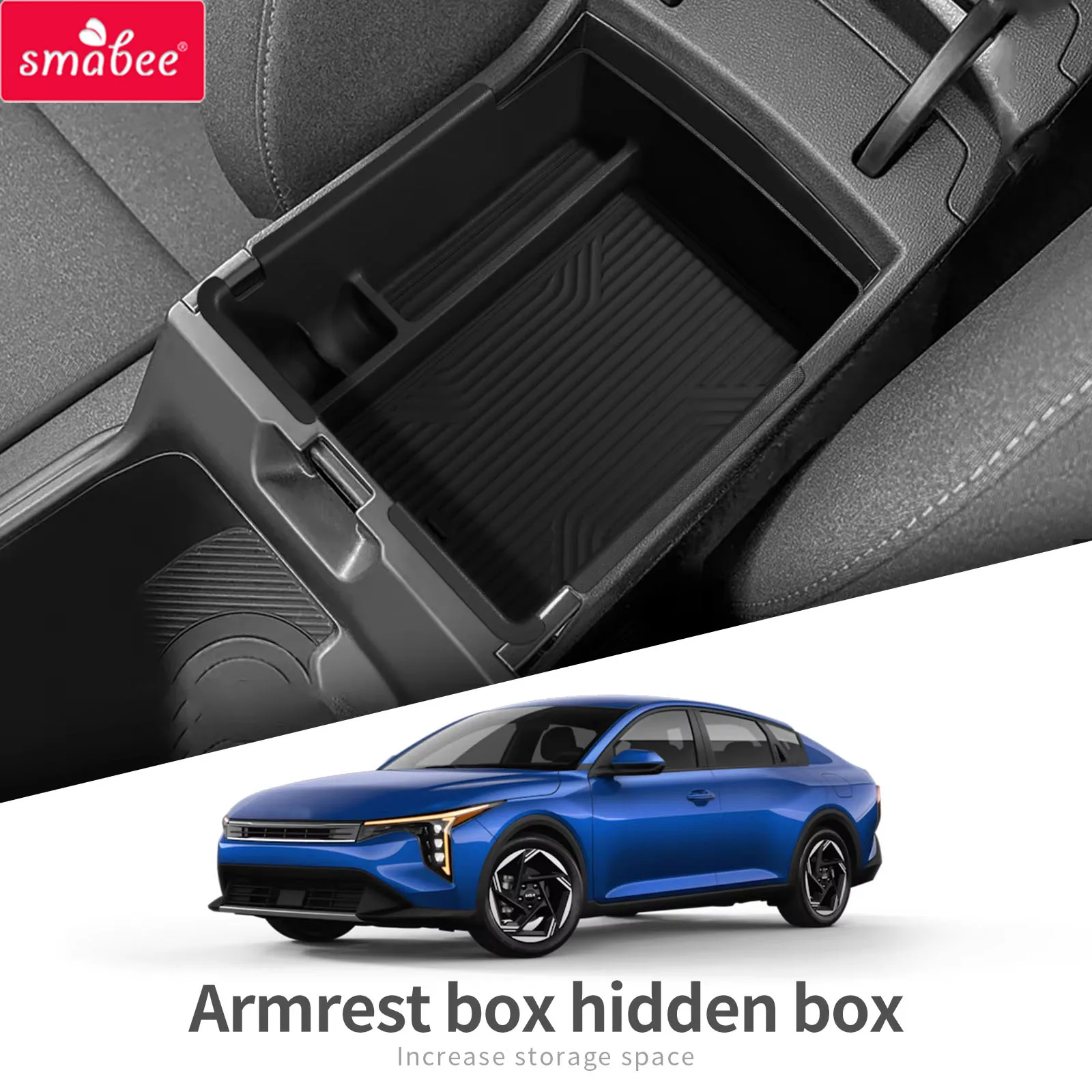 Smabee para Kia K4 2025 2026: Caixa Organizadora Central ABS para Console e Apoio de Braço, Acessório Interno Automotivo Preto