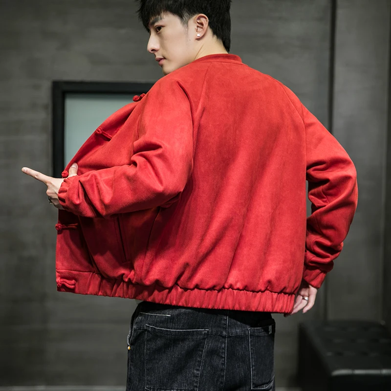 Autumn Winter Chinese Men\'s Clothing Loose Deerskin Velvet Retro Tang Jacket Suede Coat Outwear Male Traditional Chinese Clothes