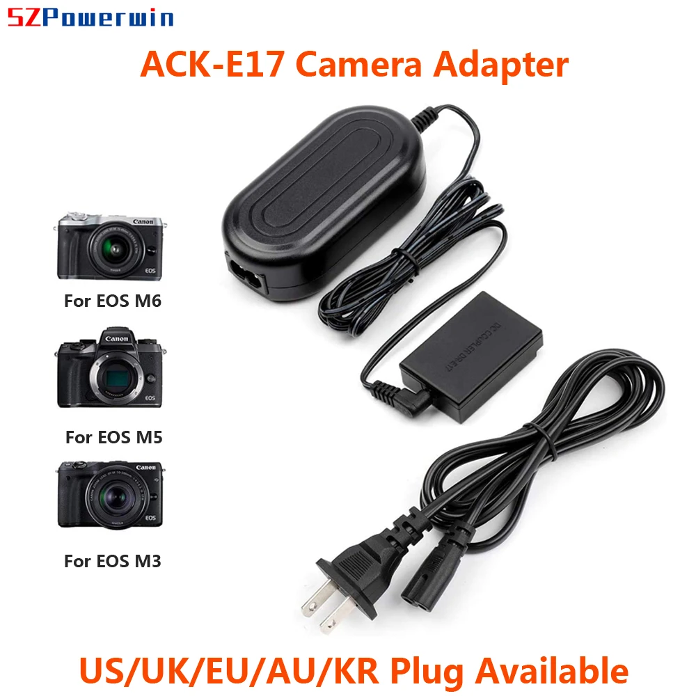 Powerwin ACK-E17 ACKE17 Camera Adapter DR-E17 Coupler Dummy Battery for Canon EOS M6 M3 M5 providing DC 7.4V/2A Power Supply