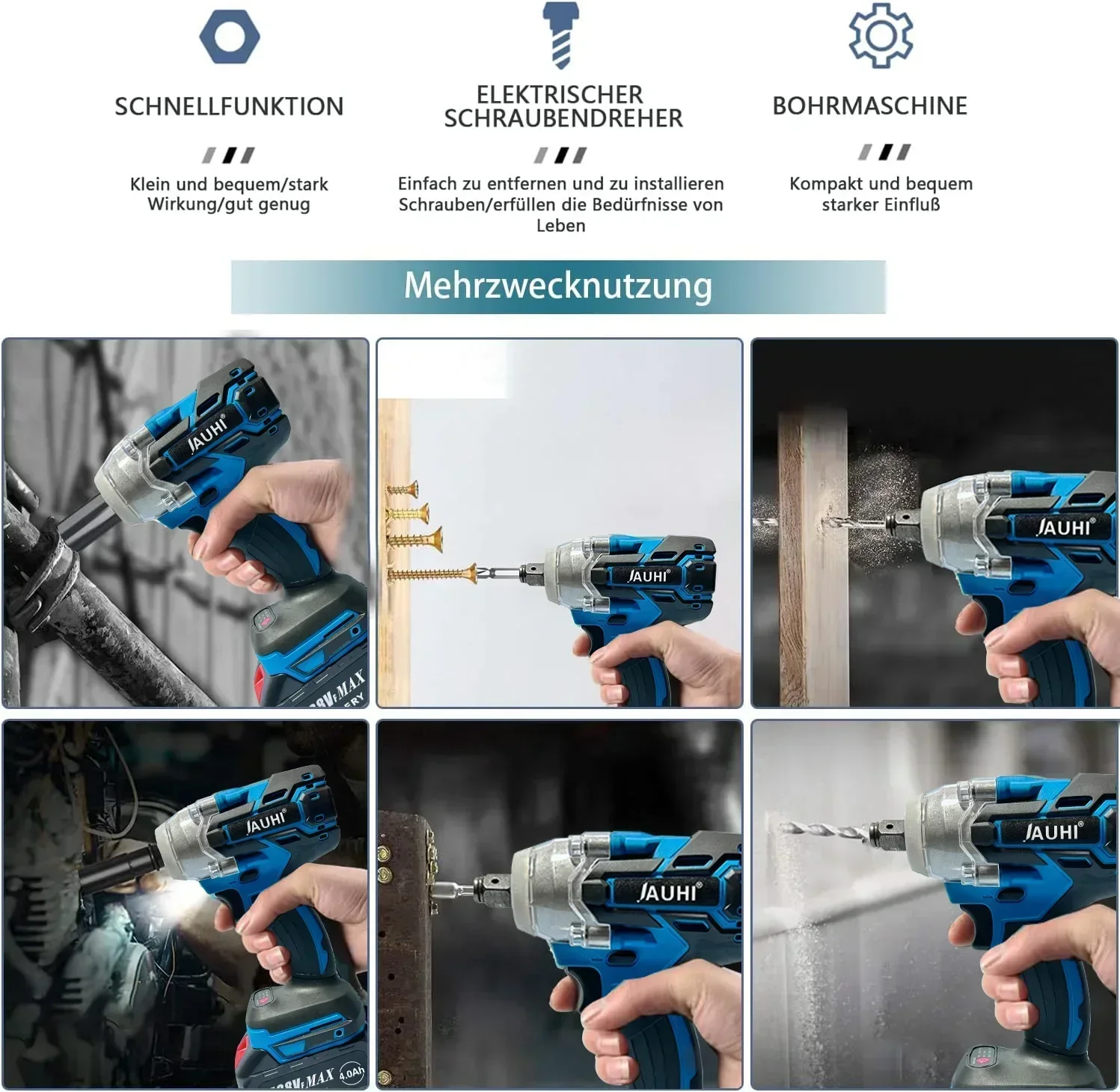 JAUHI 520N.M Bürstenloser elektrischer Schlagschrauber Akku-Elektroschrauber 1/2 Zoll für Makita 18V Akku Schraubendreher Elektrowerkzeuge