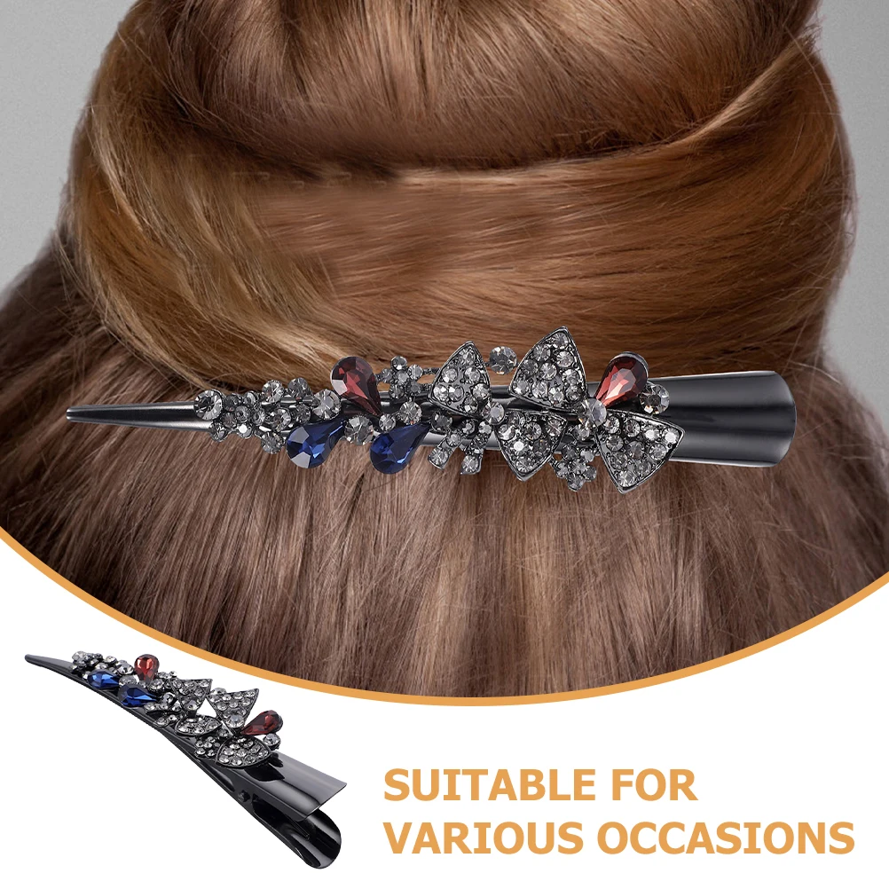 

2Pcs Retro Rhinestone Hair Clips Vintage Metal Horn Barrettes Decorative Sparkly Accessories for Women Fine Hair