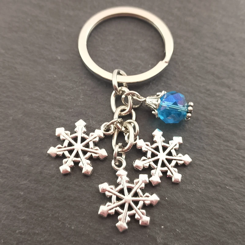 1Pc Lovely Christmas Snowflake KeyChain Snow Flake Key Chain Ring Purse Pendant For Classic Lovers\' Gift Jewelry