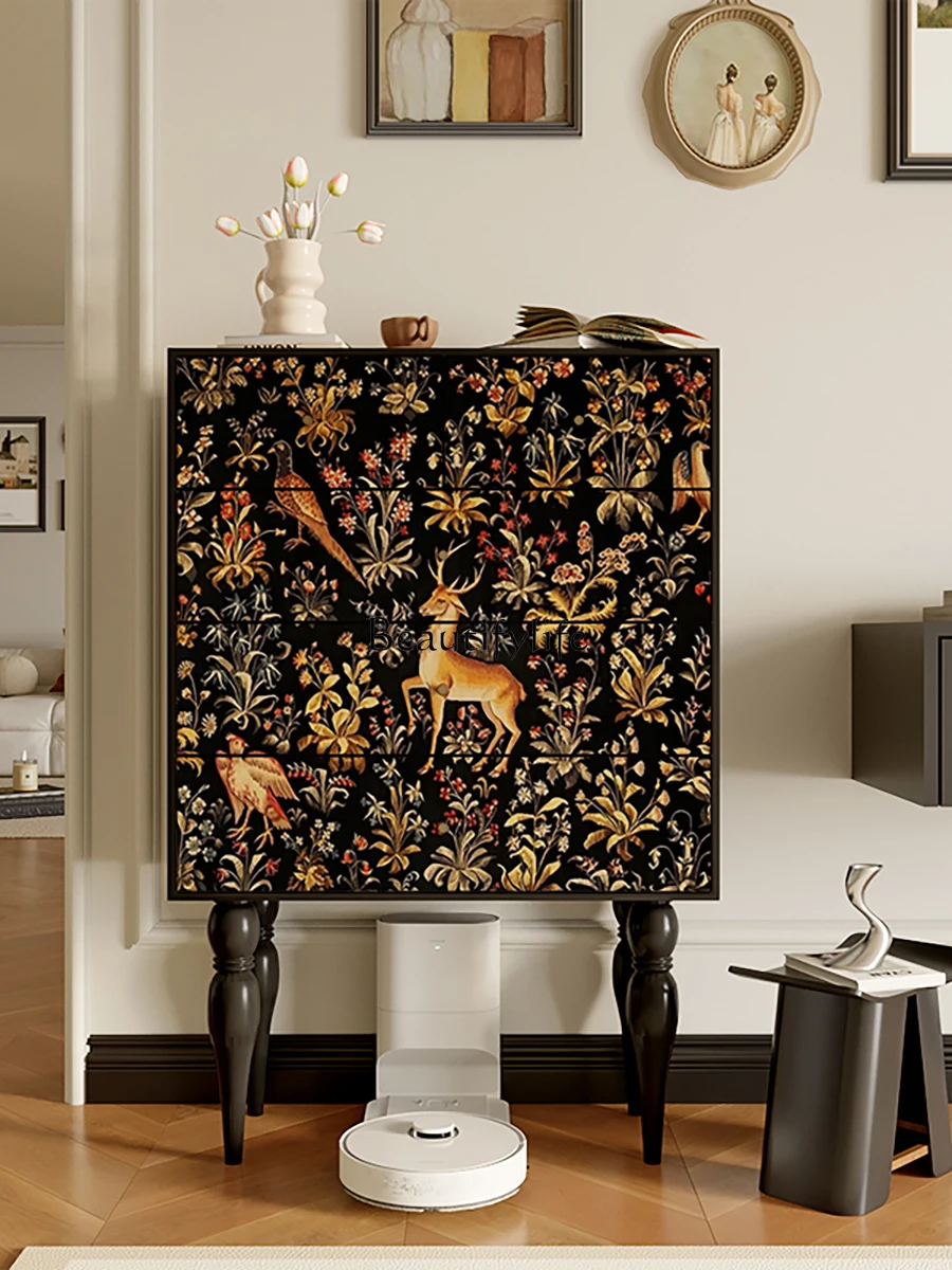 

Solid Wood Chest of Drawers Multi-Functional Integrated Storage Art Painted Elk Curio Cabinet