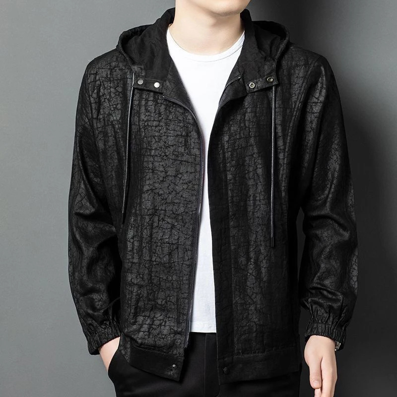 

Summer High-end Silk Cra Pattern Xiangyun Silk Men's irt Hooded Loose Silk irt Thin Large Size Trendy