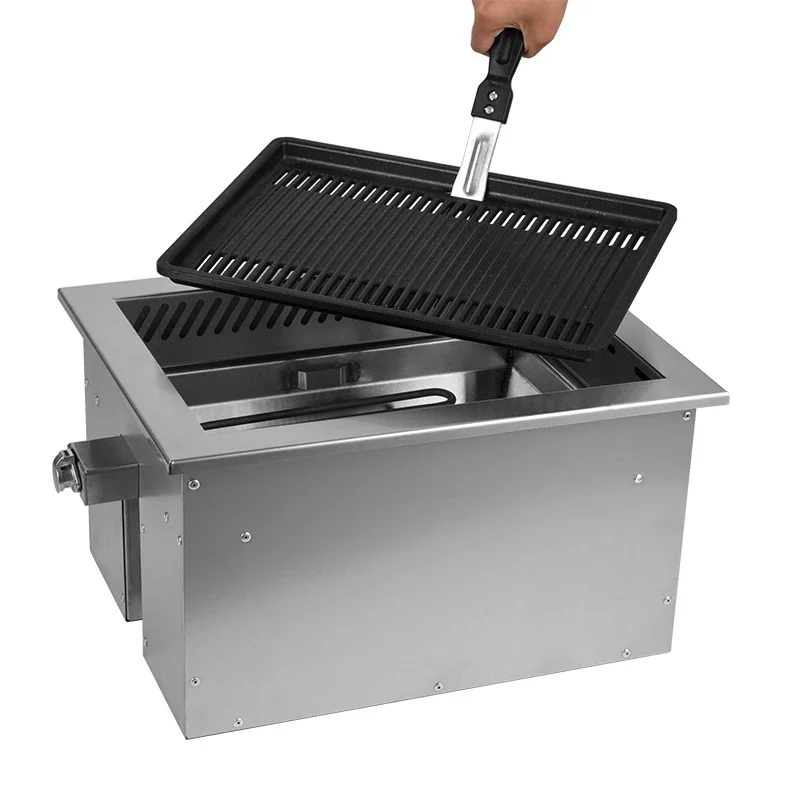 Japanese Rectangle Down Smoke Exhaust Electric Grill 2400w Embedded Commercial Smokeless Restaurant Table Electric Bbq Grill