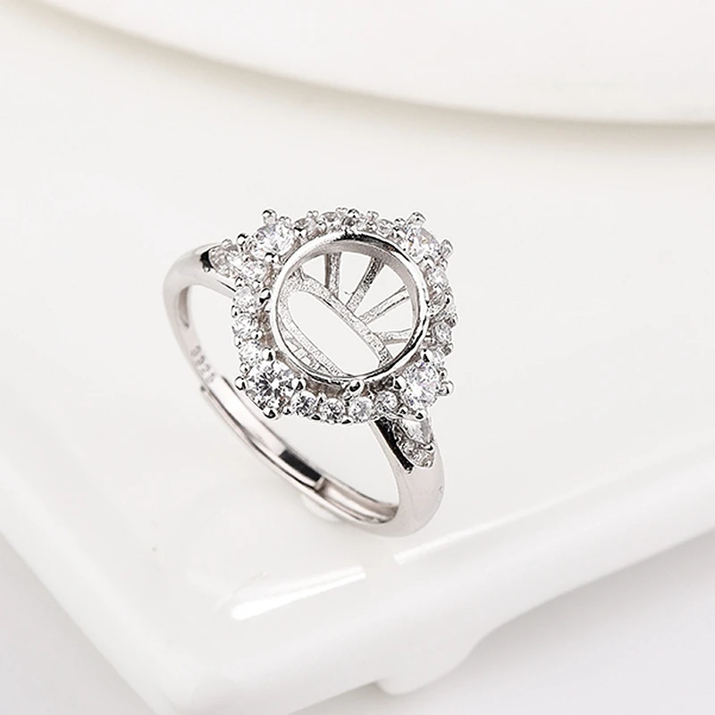 

925 Sterling Silver Women Ring 9x10mm Semi Mount Engagement Wedding Ring Zircon DIY Gemstone
