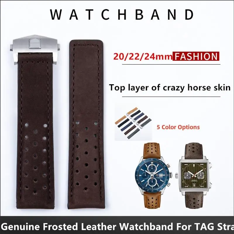 

ONECMN Breathable Soft Genuine Leather Watchband For TAG Strap Heuer Wristband 20mm 22mm 24mm CARERA AQUARACER Monaco Belt