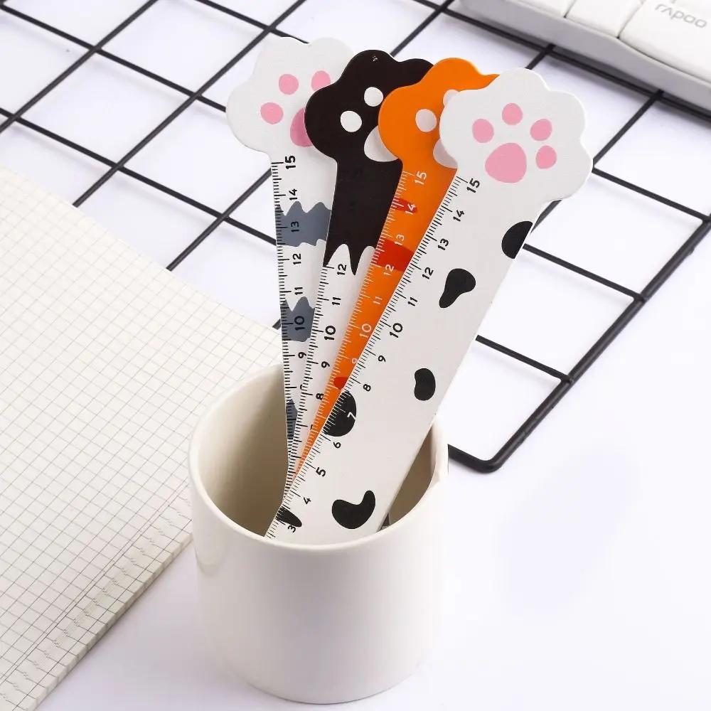Cat's Paw Cute Wood Tools Ruler Cartoon Creative 15CM Straight Ruler Novetly Funny Student Straight Ruler Award Gift