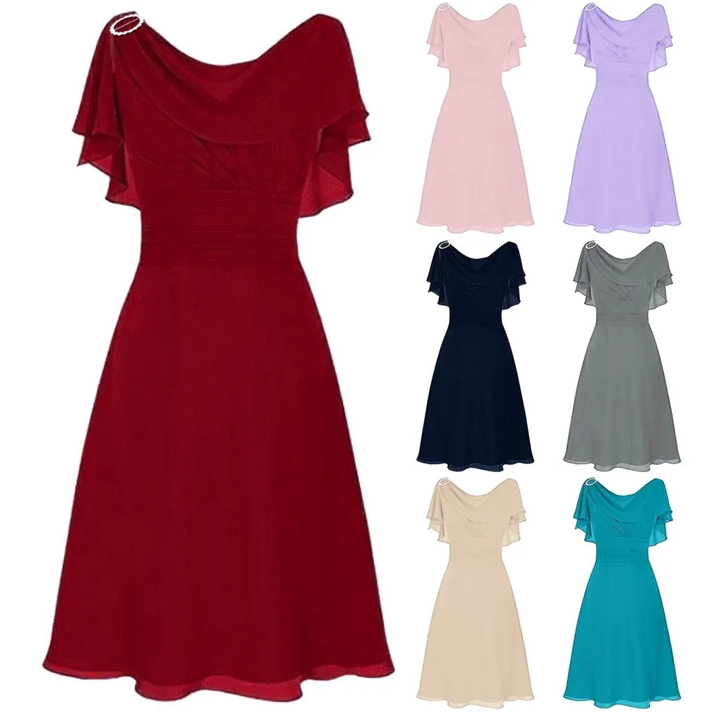 

Women Prom Dress Formal Wedding Bridesmaid High Waist Party Dresses Ruffles Flare Sleeve Summer Dress Ladies Vestidos Robes