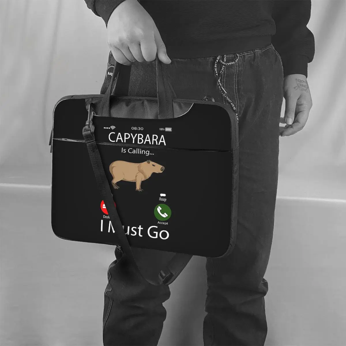 I Must Go Funny Capybara Phone Laptop Bag Protective Case Computer Bag 13 14 15.6 Inch Crossbody Notebook Pouch