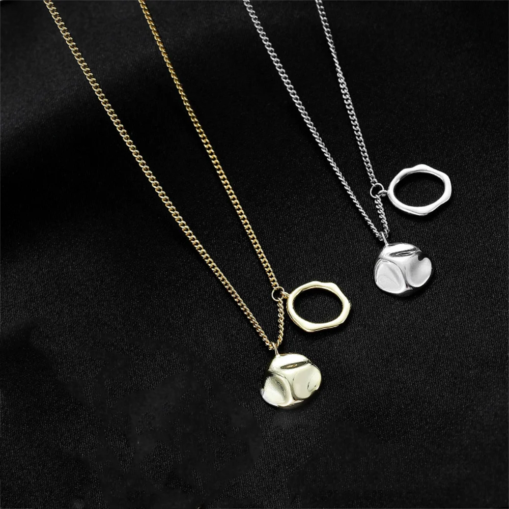 

Euro-American Women's Hip-Hop Necklace, S925 Silver, Irregular Geo Polished Circle Pendant, Luxe Minimalist