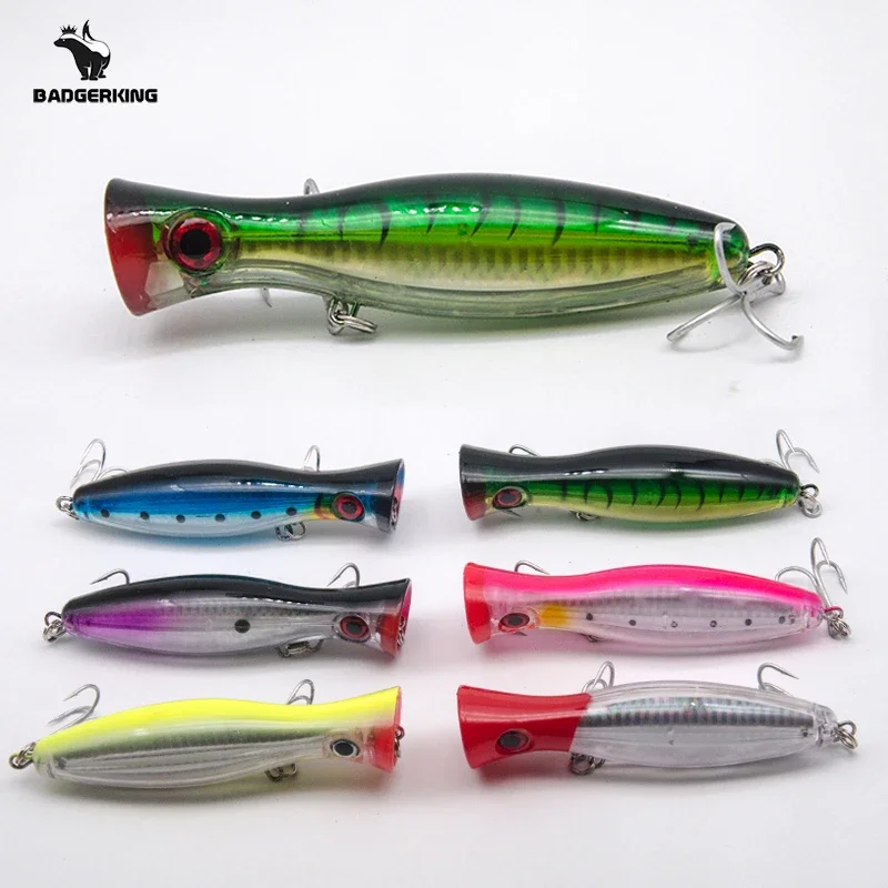 Señuelo de pesca Popper de 12cm y 43g, cebo duro poper de agua superior, carretilha para pesca en el mar, colores rosa, azul, verde, naranja, biat