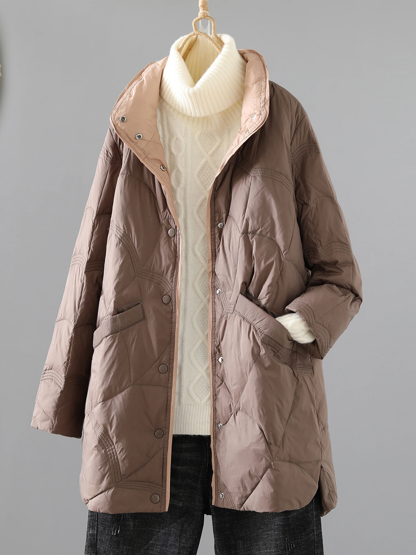 plus Size Women's Casual Style Long Loose Fit down Cotton Jacket Stand Collar Warm Autumn Winter Coat for plus Size Ladies