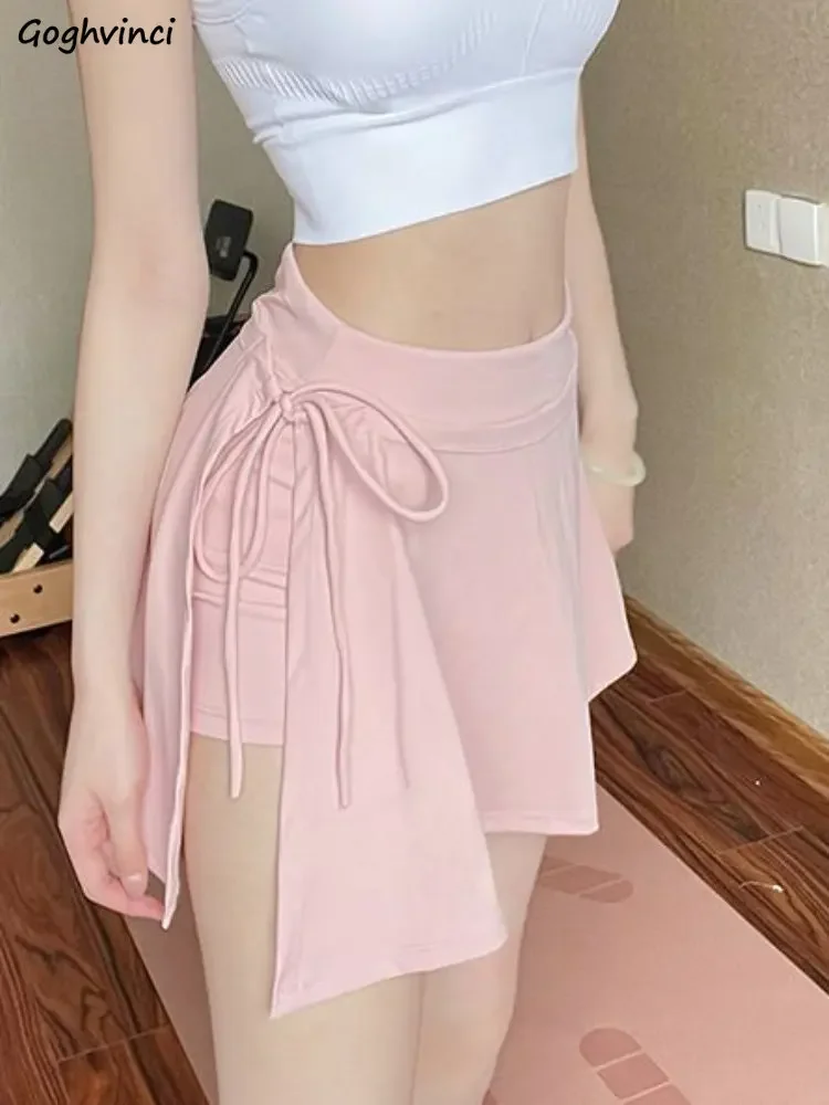 

Skirts Women Leisure Simple Chic Solid Lace-up Sporty Fake Two Pieces Comfortable Sweet Charming Creativity All-match Daily New