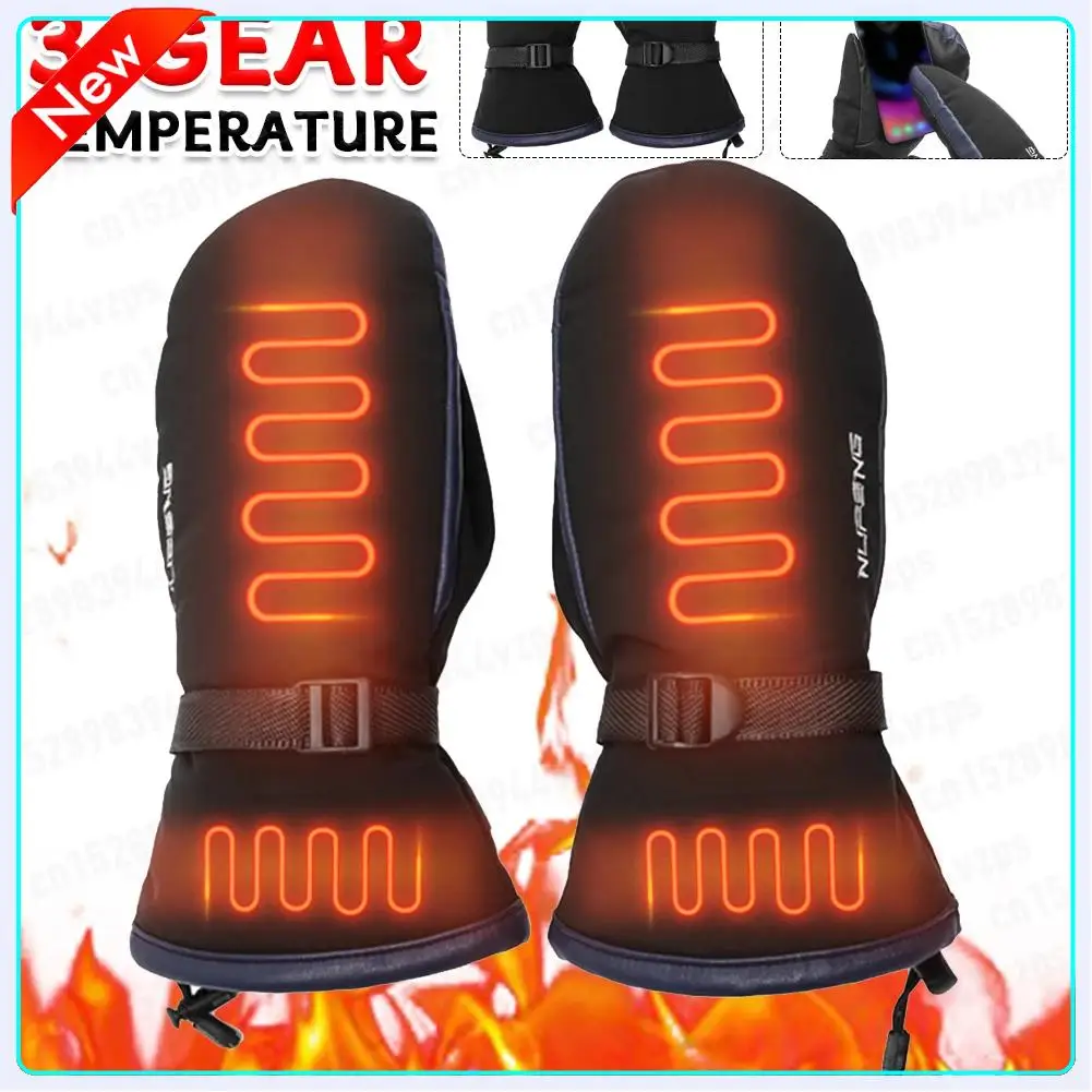 

SB Double-Side Heated Mittens Winter Ski Ice-Skating Warm Gloves Fleece Waterproof PU Anti-Slip (Power Bank Not Included)