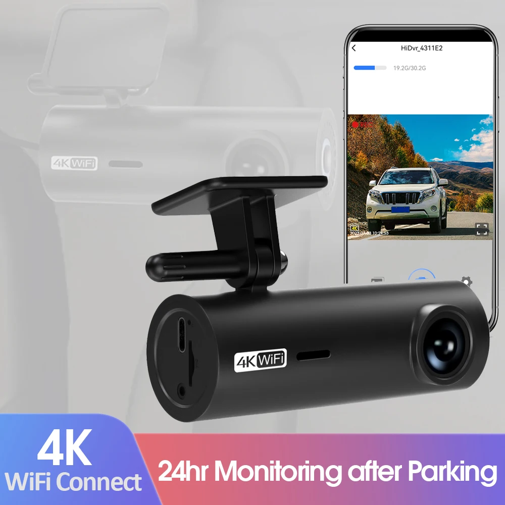 Dashcam 4K Dash Cam Car Camera DVR Drive Video Recorder With WiFi Connect Hardwire for Uninterrupted Monitoring After Parking