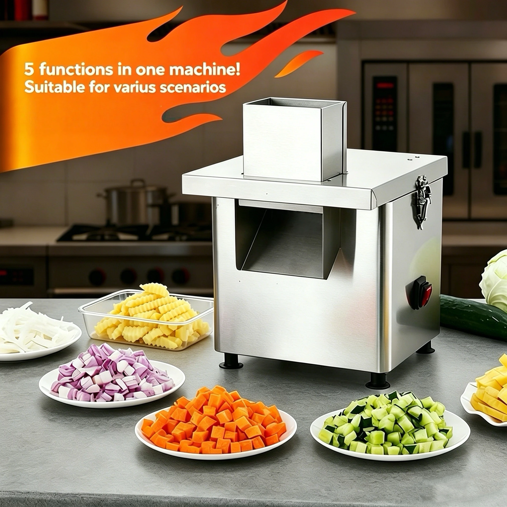 300KG/H Multifunctional Commercial Vegetable Dicer Wavy Potato Slicer Electric Potato French Fries Cutter Onion Shredder