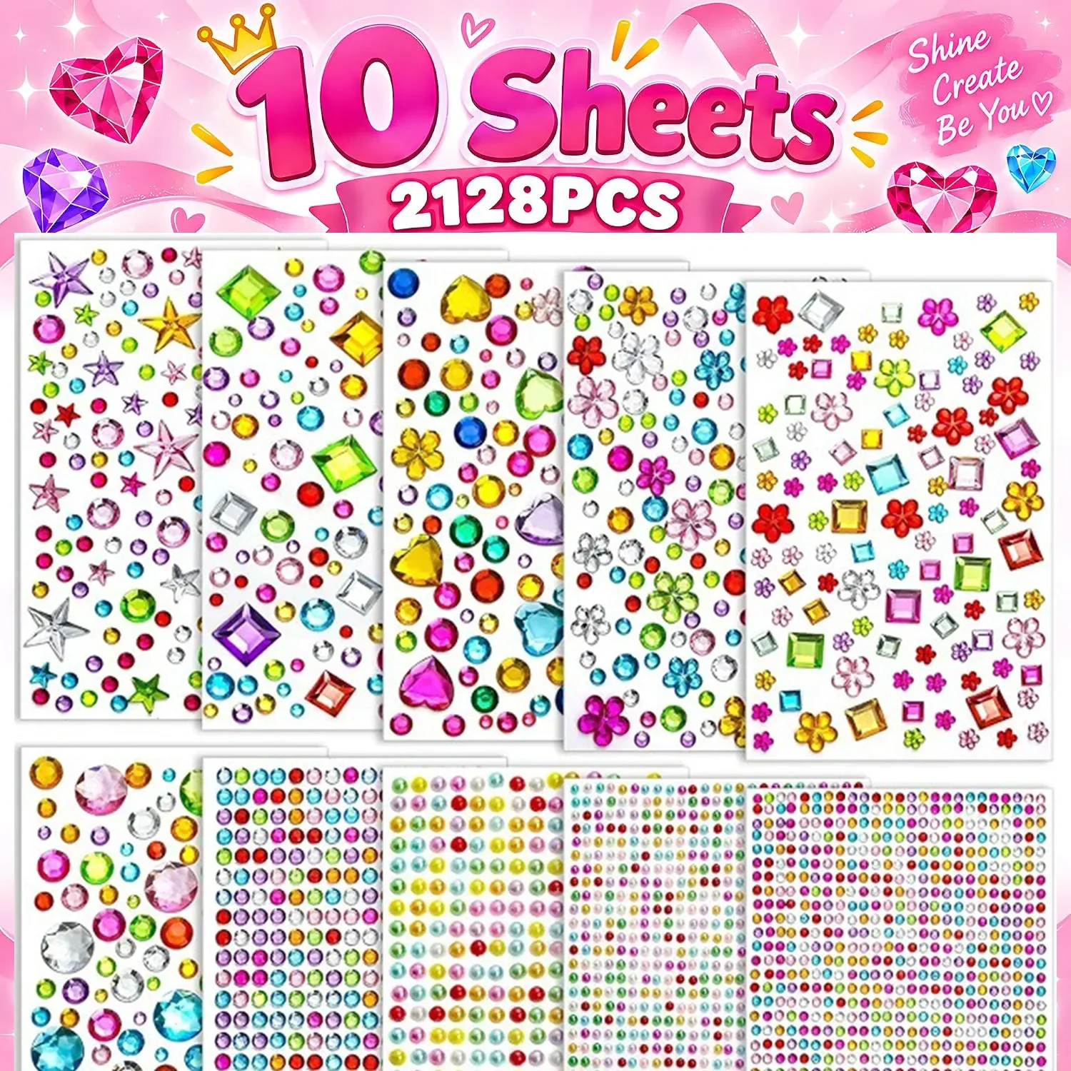 Bedazzling Kit 2208Pcs Self Adhesive Gem Nail Rhinestone Stickers Colorful Diamond Stickers Scrapbooking Nails Face Body Decor