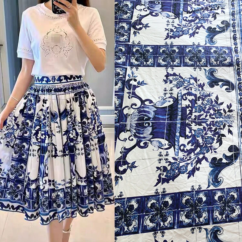 

Сине-белая фарфоровая поплиновая хлопковая ткань с принтом Vace для женской юбки, блузки, ткань ручной работы, материал для шитья своими руками