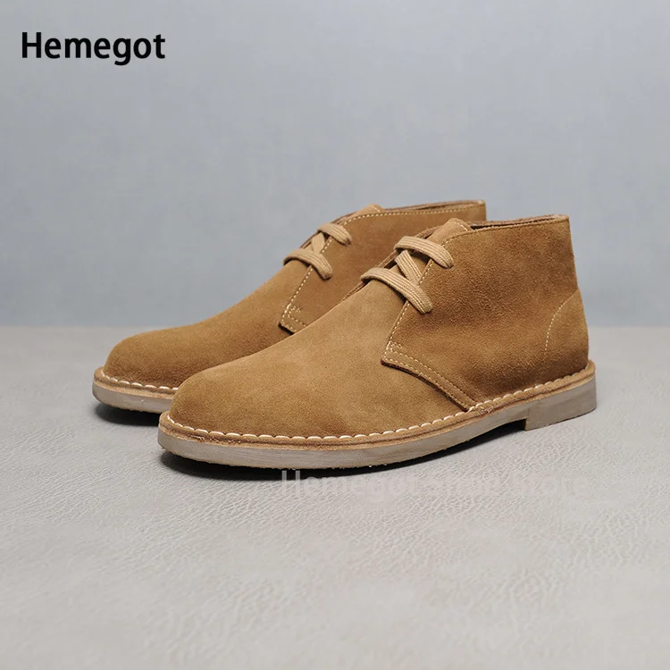 Men Cowhide Desert Boots High Top Lace-Up Brown Suede Boots Luxury High Quality Rubber Soled Casual Shoes New In Men Shoes