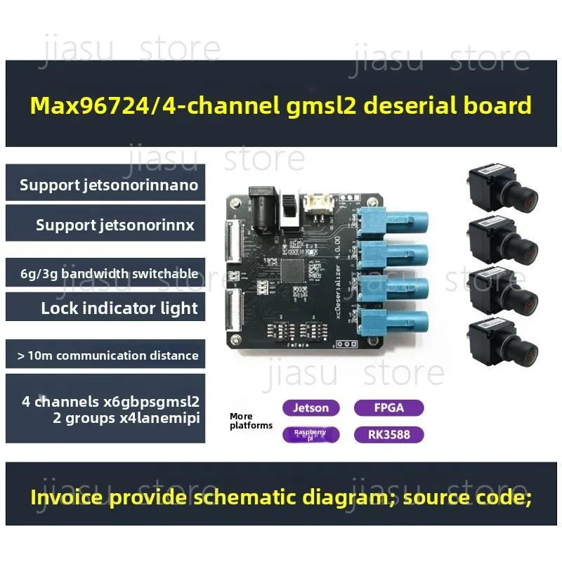 MAX96724 4-way GMSL2 unplugging board, support Jetson Orin Nano/NX RK3588 Raspberry Pi