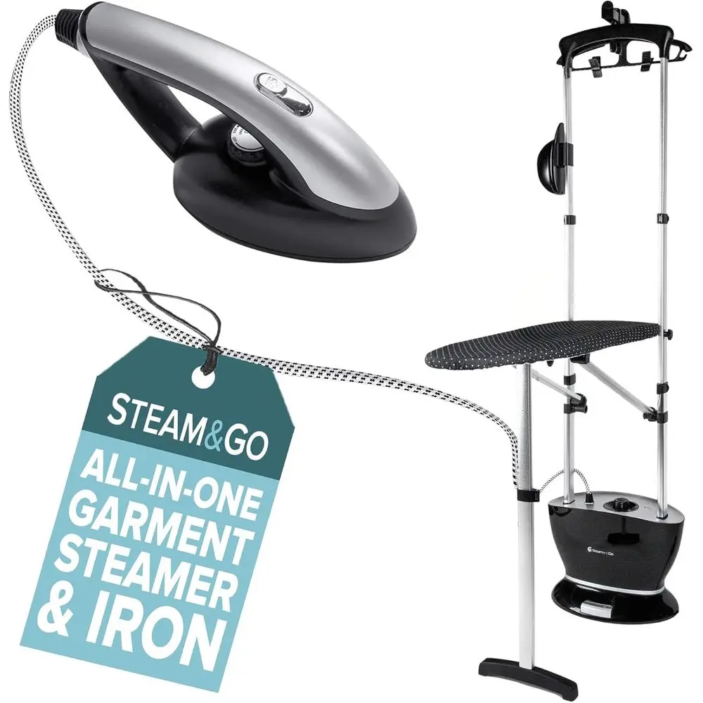 Steam & Go - All-in-One Garment Steamer and Iron, Prurized Steamer or Clothes with Ironing Board and Clothing Hanger, Steam Iron