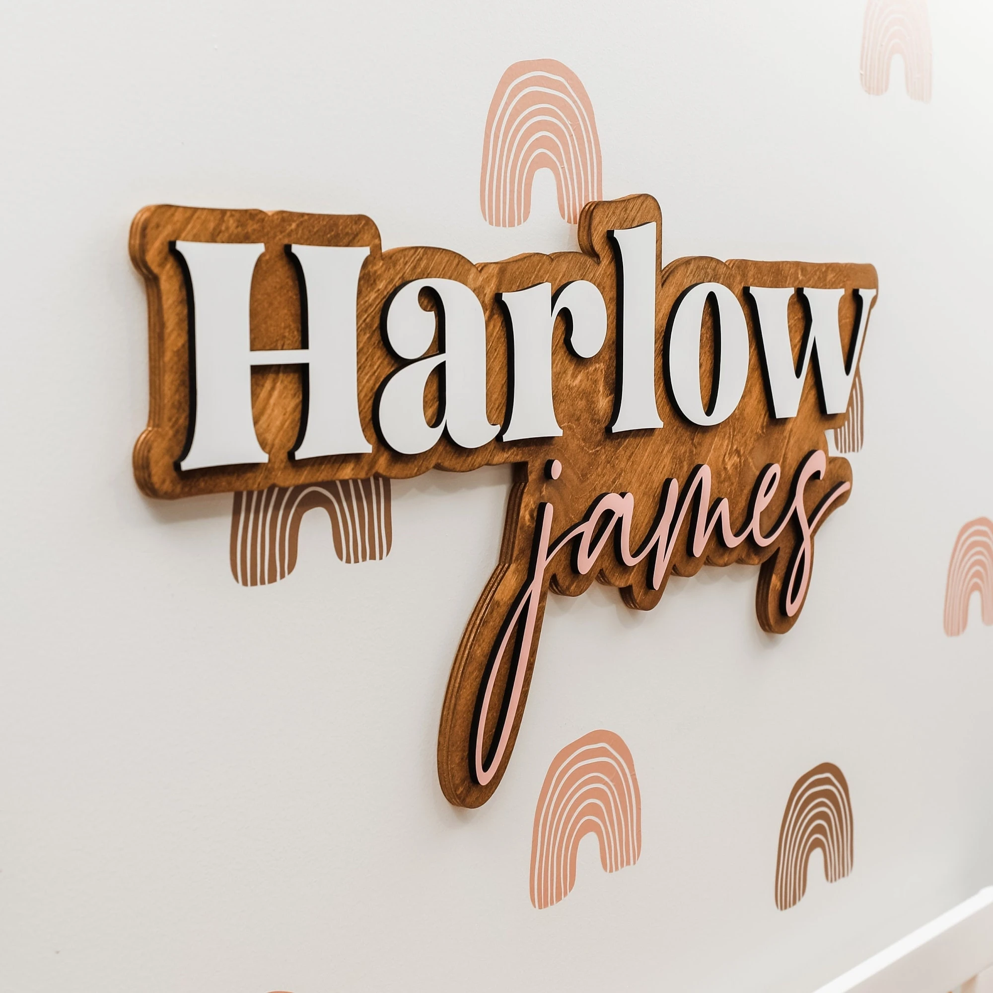 Custom 3D Name Sign Personalized Boho Nursery Name Sign Laser Cut Wooden Name Plaque Custom Baby Shower Gift Outline Name Sign