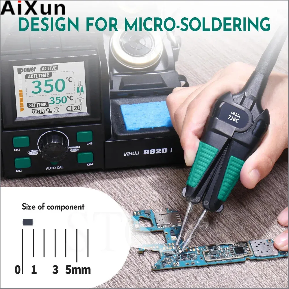 YIHUA 982D-I Precision Tweezers Soldering Iron Station for SMD Micro Component Rework Statio with Auto Calibration