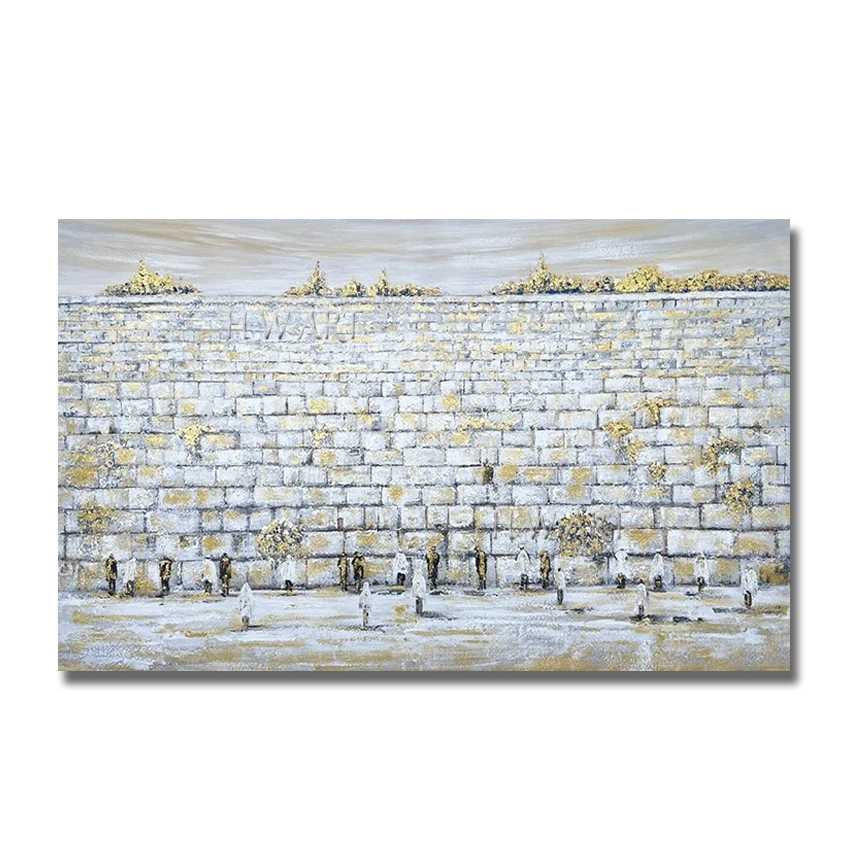 رسمت باليد العمل الفني الأصلي الجدار الغربي النفط اللوحة الناس التقسيم تحت الجدار الفن اليهودي مجردة القدس جدارية الصورة