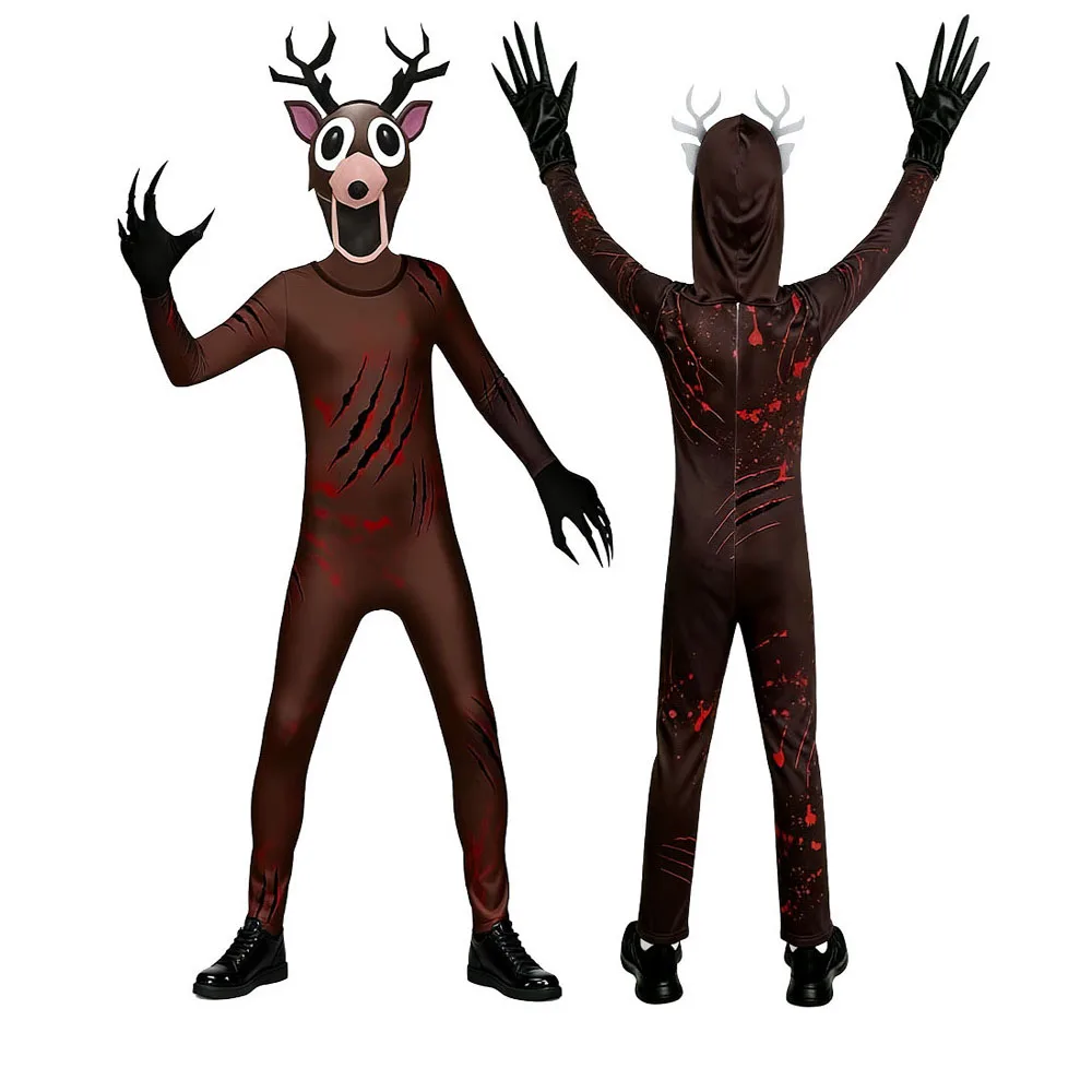 Hot  Children  Cosplay 99 Nights Forest Deer Outfit 3D Print Cosplay Costume Halloween Carnival Horror Game Dress Up Suit