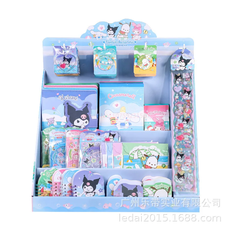 Sanrio estacionária Set Com Display, Prateleira Notebook Adesivos, Diário Book Badge Tapes, Office Stationery Set, Cartoon Notebook, 103pcs