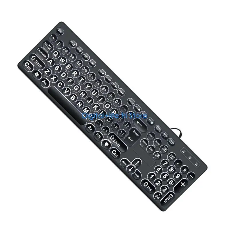 E06D LED White Backlit Keyboards Illuminated Large Print Letter USB Cord 104Keys Keyboards for Desktop
