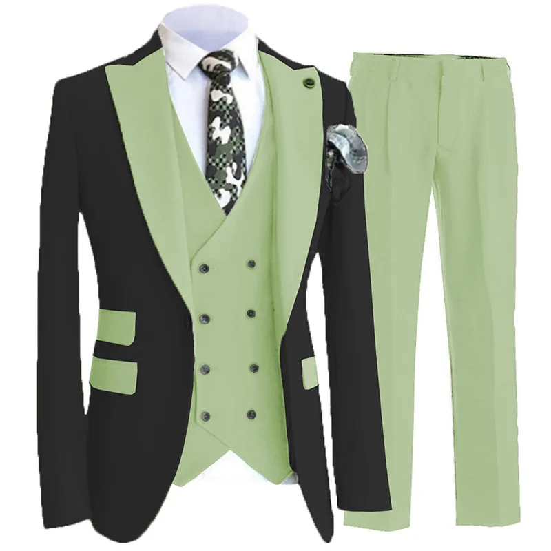 Lansboter Green Men Suit 3 Piece Slim Fitting Lapel Black Coat Suitable For Wedding Banquet Groom Dress Jacket Vest With Pants