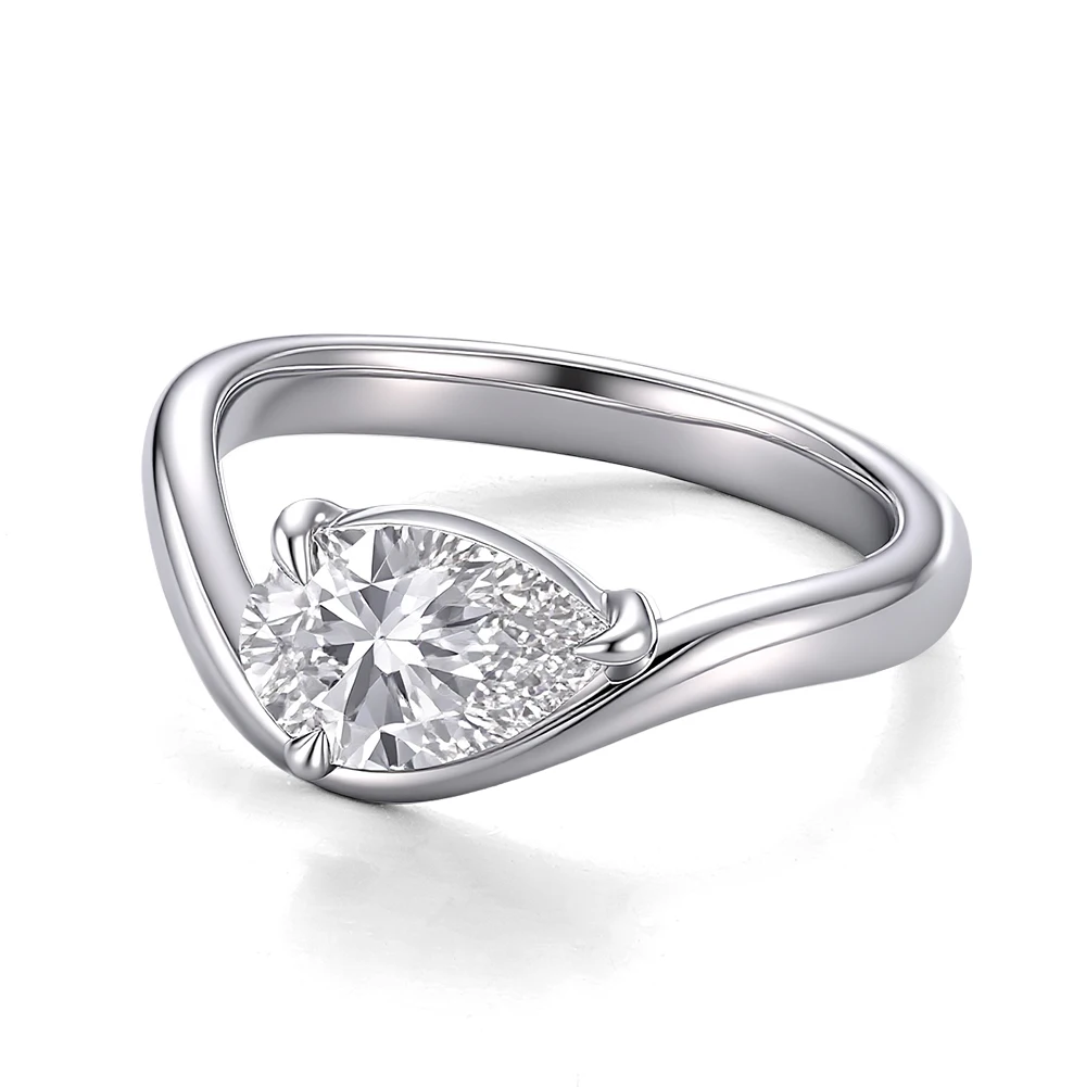 Provence Moissanite Solitaire Promise Rings for Women Pear Cut D Color 1 CT Twisted Ring Luxury Custom Classic Statement Rings