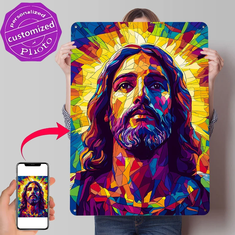Affiche Métallique Personnalisée Jésus-Christ Résurrection Pâques, Décoration Murale Rétro Vintage en Tôle pour Décoration de Cave à Hommes et de Chambre